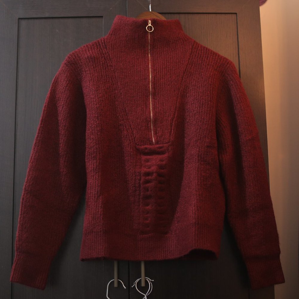 NWOT Long Sleeve Burgundy Sweater With Front Zipper.